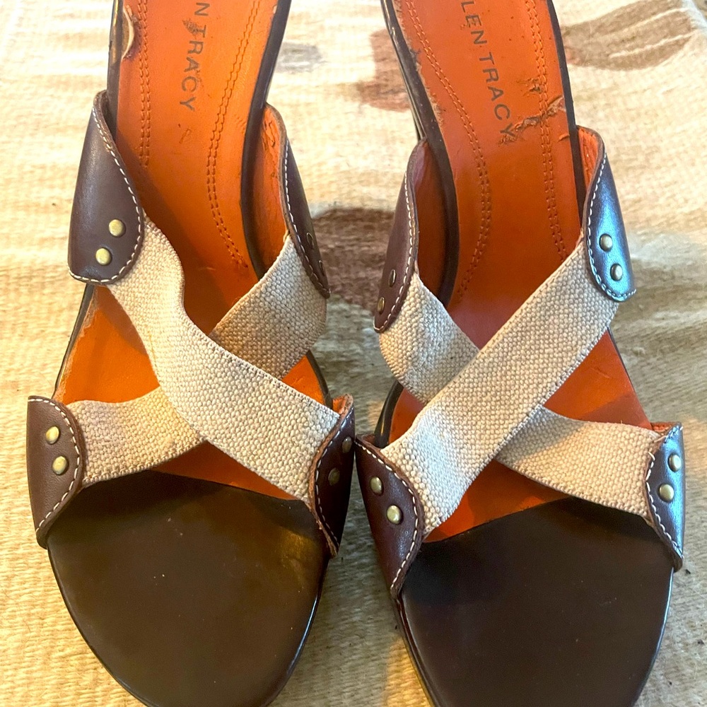 ELLEN TRACY platform wedge HEELS stretch soft canvas and leather